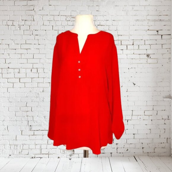 NWOT LIifestyle Attitude Plus Size Tunic Button Tab Sleeves Red - Picture 1 of 5